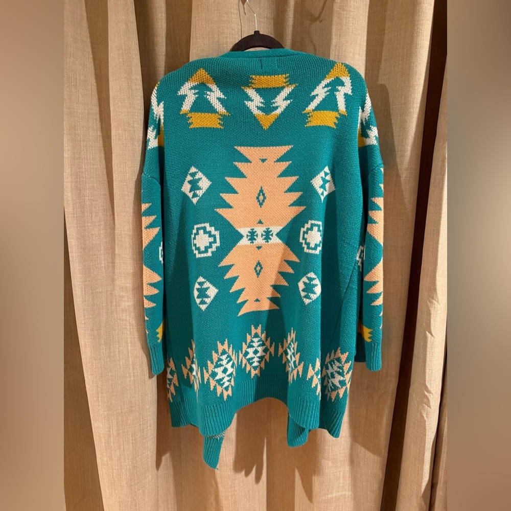 Blue Buttercup Teal Aztec Cardigan Size Small